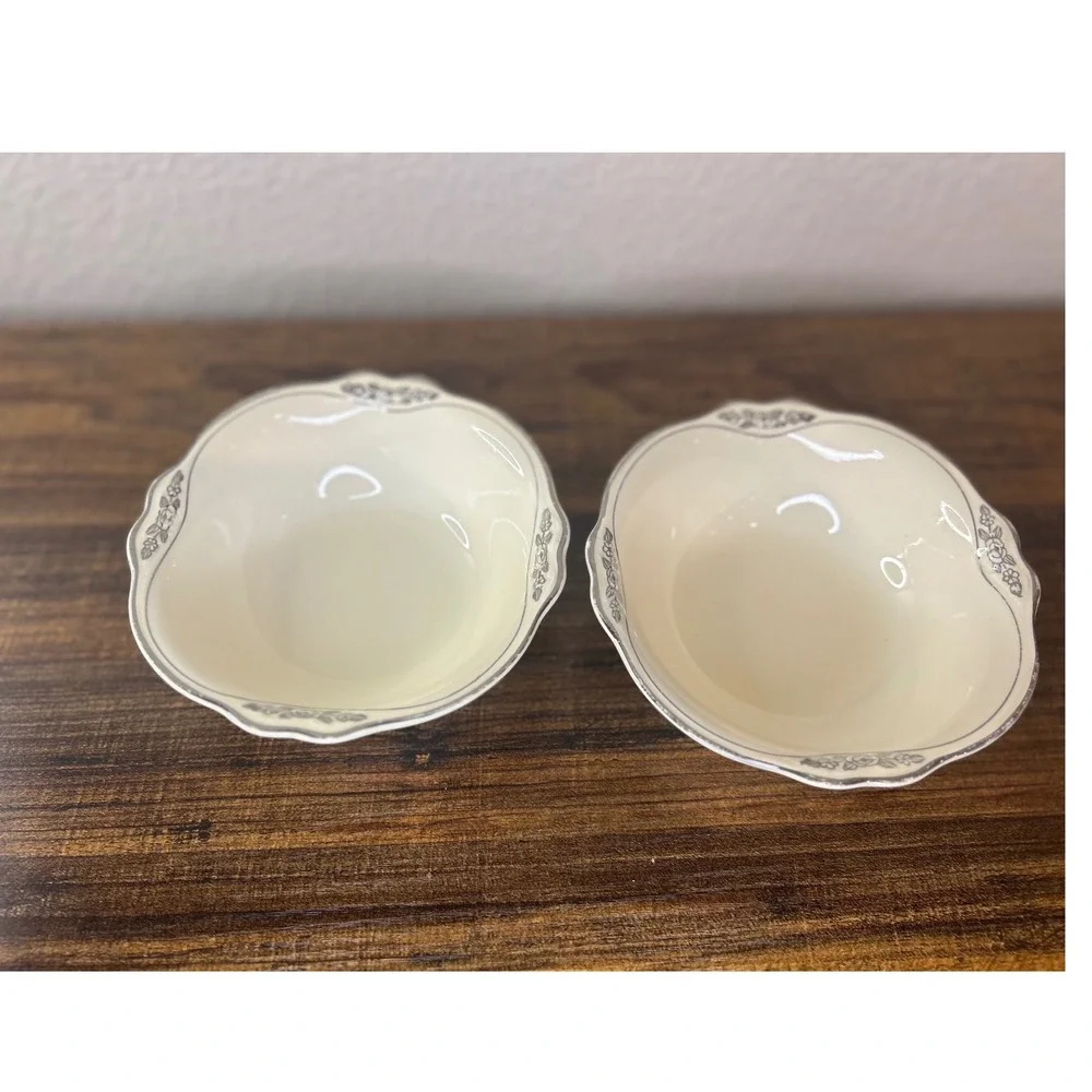 Homer Laughlin Virginia Rose Cream Bowls Set of 2 Scalloped Rim‎ Floral Detail